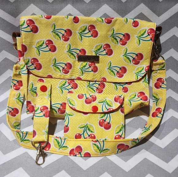 Handmade Cherry Print Yellow Red Crossbody Bag - Picture 1 of 5